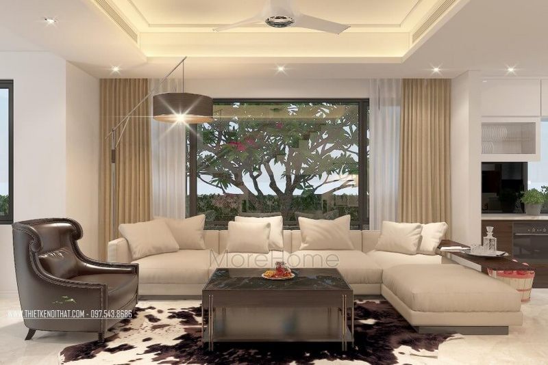 Trang trí nội thất phòng khách với tông màu trung tính thể hiện sự hiện đại và sang trọng