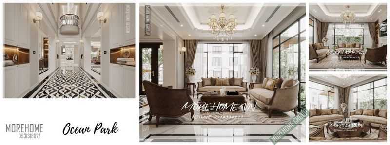 Bộ bàn ghế sofa gỗ óc chó tân cổ điển bọc nỉ màu nâu biệt thự tạo cảm giác êm ái, dễ chịu khi sử dụng được thiết kế theo phong cách tân cổ điển.